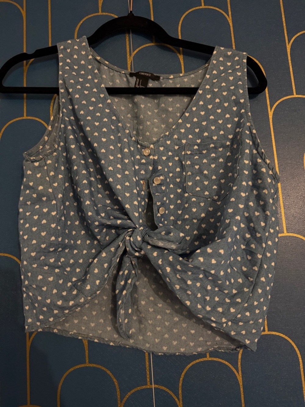 Forever 21 Blue Heart-Print Tie-Front Camisole